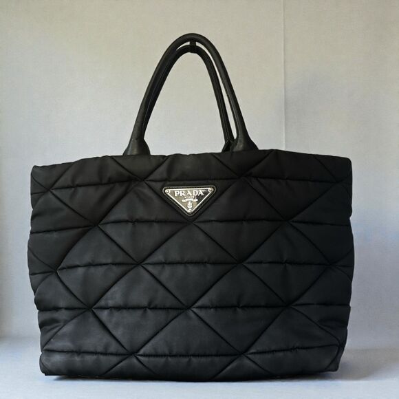 Prada Re-Nylon Nappa Triangle Quilted Padded  Double Handled Tote Original COA - Picture 1 of 5